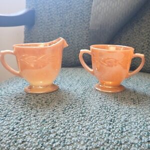 Vintage Anchor Hocking Fire King Milk Glass Creamer and Sugar Set